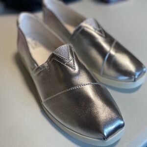 Toms Metallic Silver Slip-On Loafers
